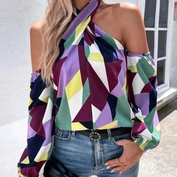 Boho Cold Shoulder Blouse - Picture 1 of 3